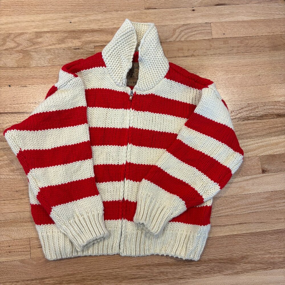 KANATA x Urbanic HAND KNIT Unisex Wool Cowichan Sweater Red and White Stripe